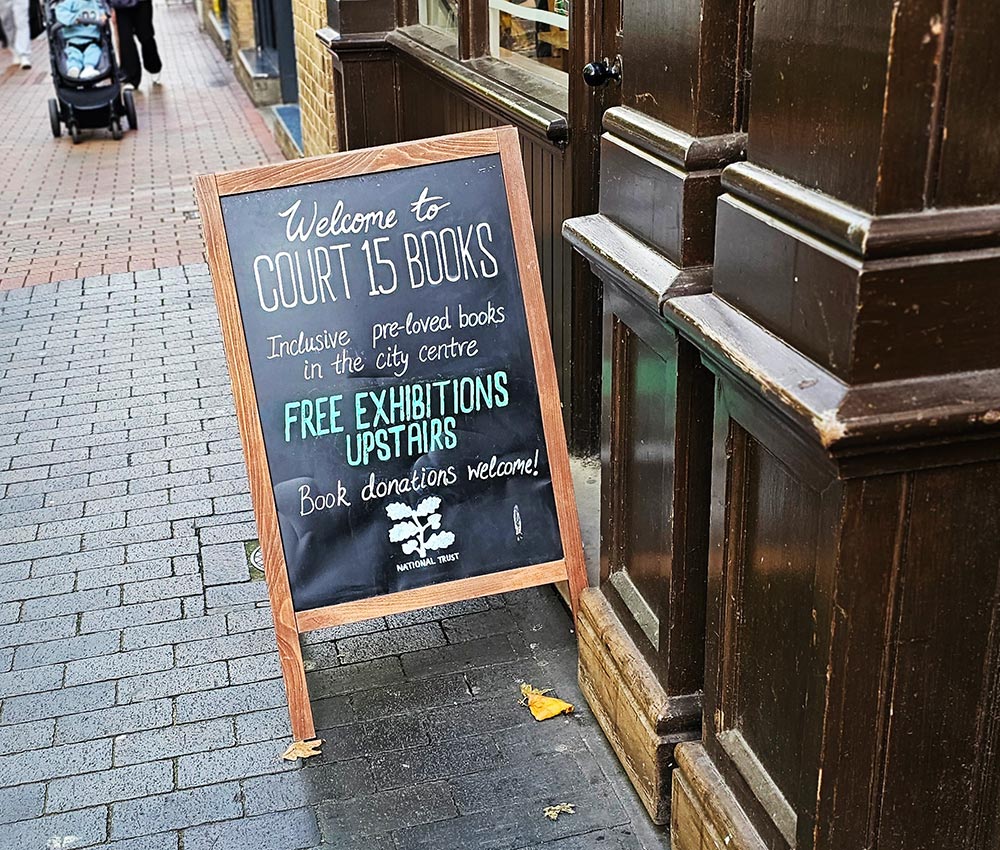 Sign outside the bookshop